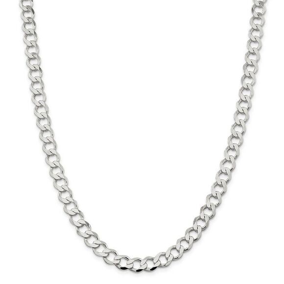 Mens 8mm Sterling Silver Hollow Flat Open Curb Chain Necklace, 24 Inch
